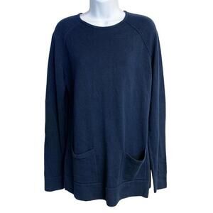 Jeanne‎ Pierre Navy Blue Pockets 100% Cotton Sweater Women's Small *Flaw